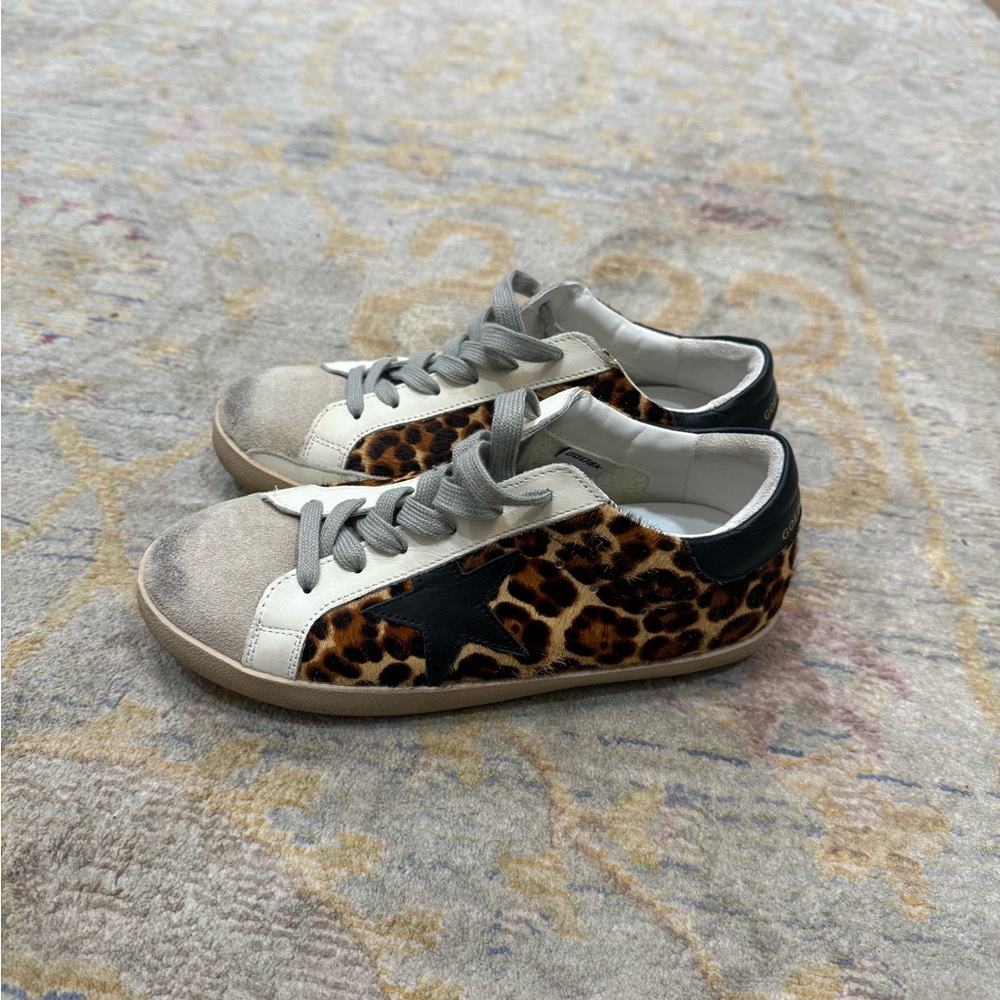 Golden Goose Brown and Black Athletic Shoes with Leopard Print